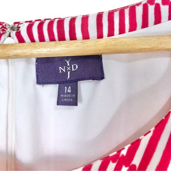NYDJ Veronica Ruched Tie Waist Pink and White Striped Dress Size 14 - Picture 3 of 9